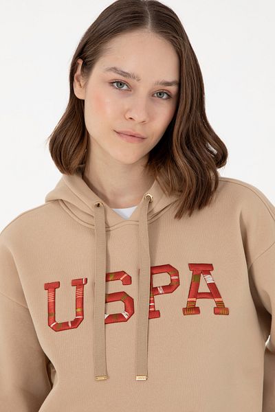 U.S. Polo Assn. Γυναικείο φούτερ με κουκούλα άμμου 50298586 -vr085