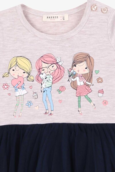 Breeze Girl's Long Sleeve Dress Printed 1.5-5 Years, Beige Melange