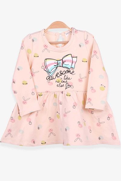 Breeze Girl's Long Sleeve Dress Ribbon Patterned 1-4 Years, Beige