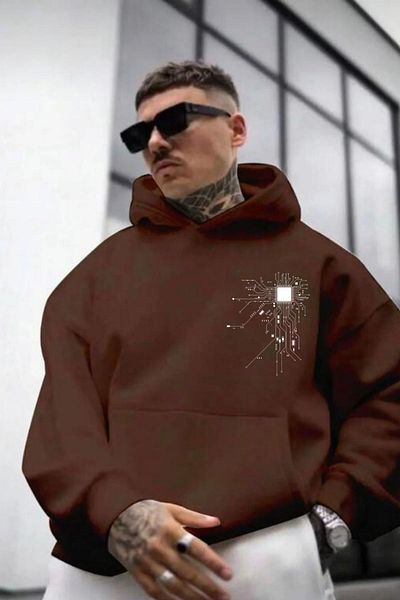 CAST COLLECTİON Ανδρικό φούτερ με ψηφιακή εκτύπωση σε καφέ χρώμα