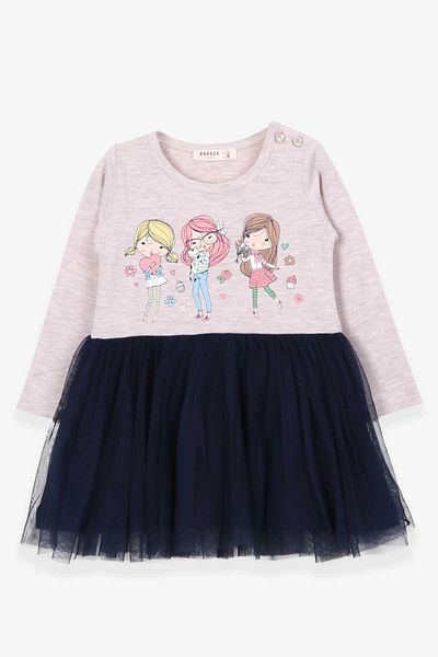 Breeze Girl's Long Sleeve Dress Printed 1.5-5 Years, Beige Melange