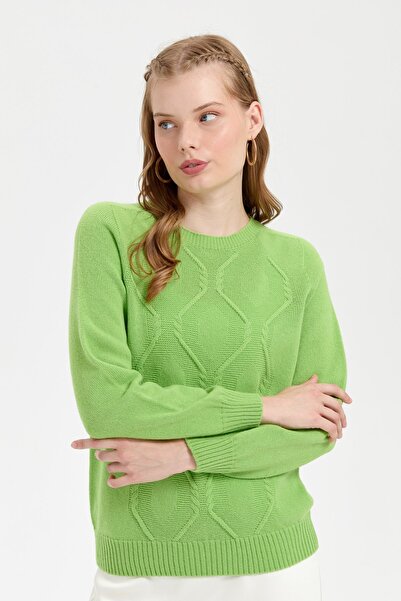 Desen Triko A.e.green Women's Wool Sweater - Zero Collar, Seamless, Diamond Knit Front Design