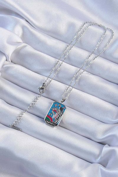 Skygo 316L Steel Chain Silver Color Colorful Enamel Tarot Necklace with Crown and Girl Figure - Tj-Bko9230