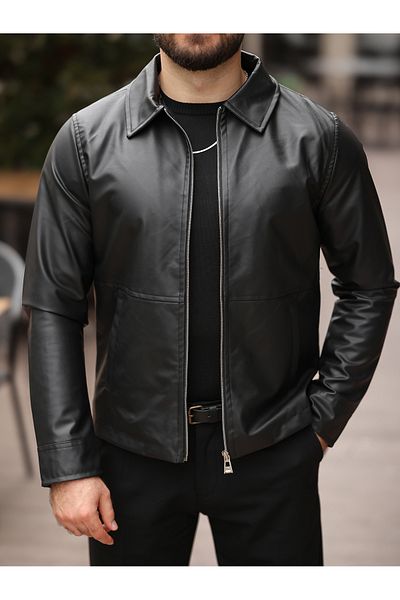 BASEL.CO Δερμάτινο μπουφάν New Season Basic με φερμουάρ