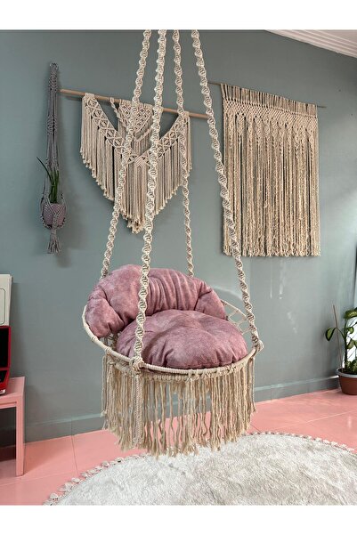 AslanButik Makrome Salıncak Minderi Gülpembe Renk (sadece Minder-salıncak Dah...