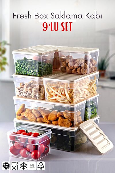 Nandy Home 9 Piece Set Freshbox Storage Container Suitable for Microwave and Diffraction