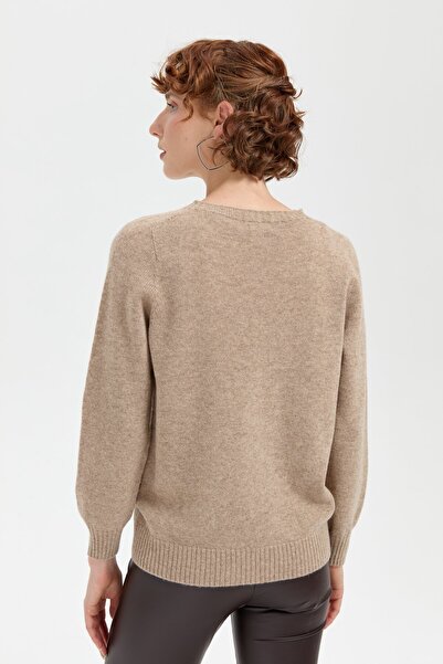Desen Triko Beige Women's Woolen Sweater - Zero Collar, Seamless
