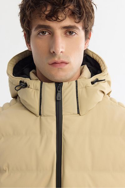 Avva Men's Beige Hooded Goose down Water Repellent Windproof Thermometer down Jacket A42Y6157