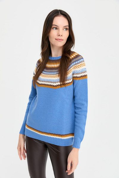 Desen Triko Pulover de lână pentru femei O.Blue - Decolteu și detalii jacquard