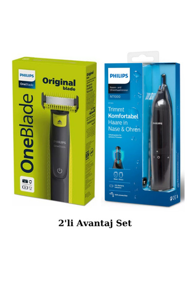 Philips QP2824/10 Oneblade Yüz/Vücut Şekillendirici, NT1650 Burun/Kulak Kıl, Tüy Temizleme 2'li Avantaj Set