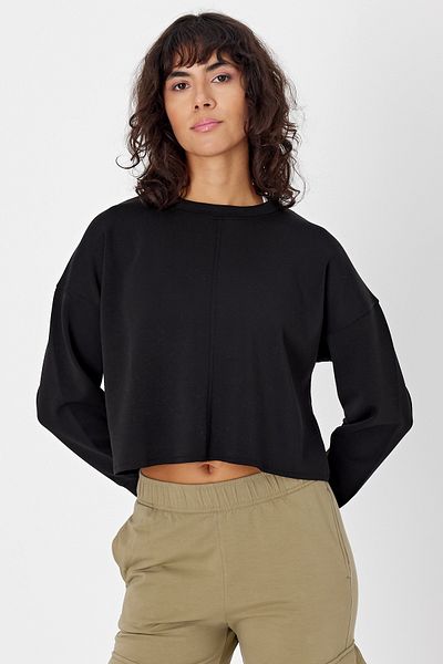Comm-Ci Poe Black Crew Neck Long Sleeve Crop Sweatshirt