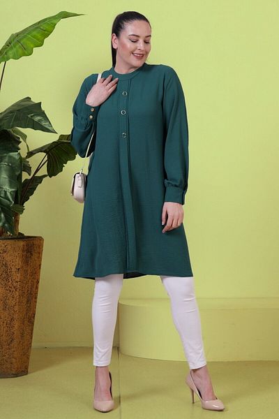 Ferace Women's Hijab Large Size Long Sleeve Ayrobin Shirt Tunik Emerald Green