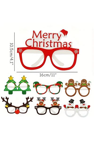 PABALAS 5Pcs Mixed Christmas Santa Claus-Christmas Tree-Elk Paper Glasses, Frame, Photo Accessories