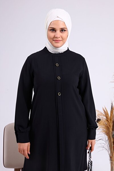 Ferace Women's Large Size Hijab Tunic Buttoned Ayrobin Fabric