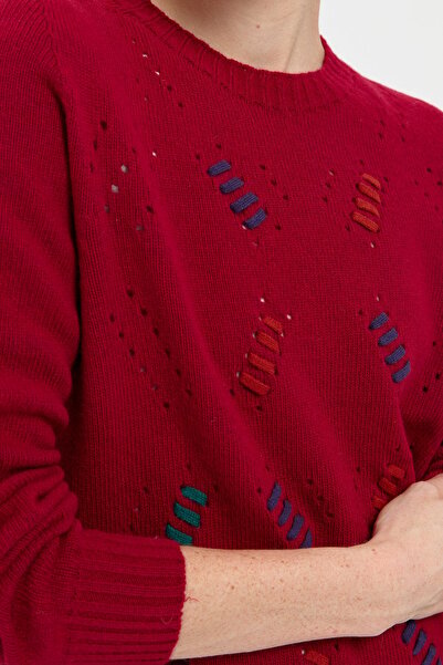 Desen Triko Null Collar Seamless Women's Wool Sweater - V.cavity Detailed