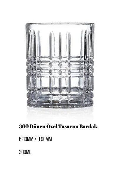 HUBBYCHEF Viski Kokteyl Bardağı Kadehi 360 Dönen Cam Bardağı 2li Set 300ml