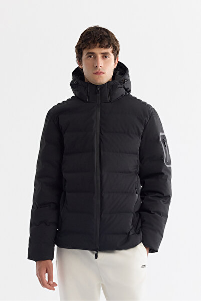 Avva معطف رجالي أسود بغطاء رأس من ريش الغراب مقاوم للماء ومقاوم للرياح ومريح ...