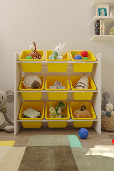 Flinder 6 Sepetli Sarı Oyuncak Dolabı, Çok Amaçlı Dolap, Montessori Dolap