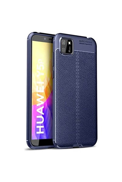 Smart Tech حافظة هواوي Y5P من السيليكون بمظهر جلدي باللون الأزرق الداكن