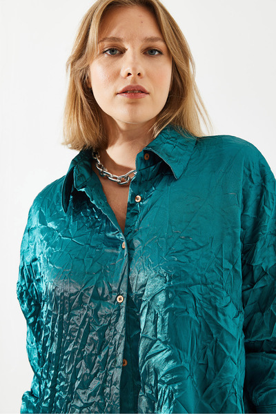 Bianco Lucci Women's Wrinkled Look Satin Top and Bottom Set Mbms030 60501030