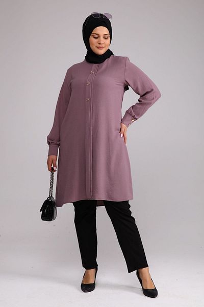 Ferace Women's Large Size Hijab Tunic Buttoned Ayrobin Fabric