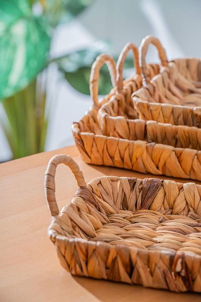 ACAR Wicker 4 Pieces Wicker Rectangular Presentation Holder Basket Tray