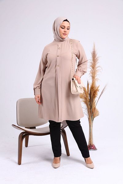 Ferace تونيك حجاب نسائي كبير الحجم بأزرار من قماش أيروبين