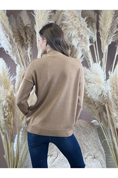 Miss Poem Women's High-Top Fisherman Basic Long Sleeve Mink Knitwear Sweater