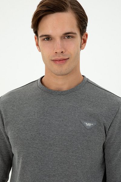 U.S. Polo Assn. Anthracite Melange Men's Sweatshirt - Regular Fit, Crew Neck 50295916 -Vr081