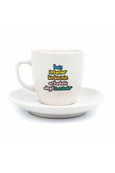 PALTO TASARIM Turkish Coffee Cup - Gift Ceramic, One's Not a Friend Luck Cream