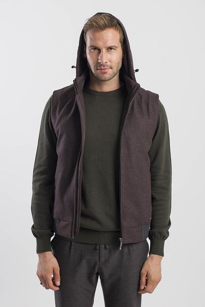 Jakamen Brown Comfort Fit Patterned Removable Hooded Vest