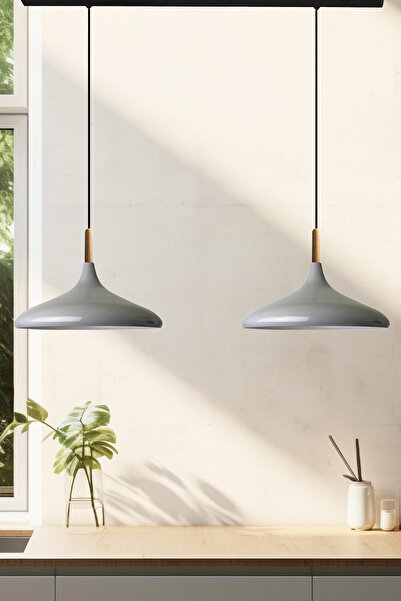 Bamyum İkili Gri Sarkıt Lamba Yemek Masası Oturma Odası Mutfak Salon Otel Café