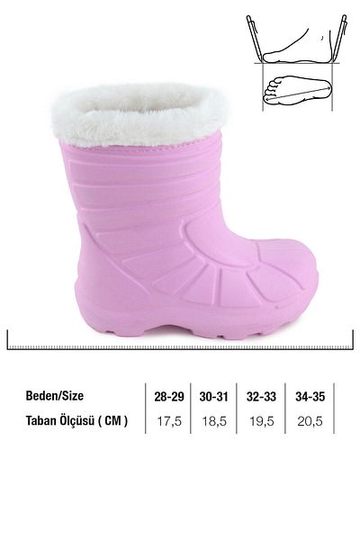 GEZER Kız Çocuk Kışlık Boğazdan Peluşlu Içi Sıcak Astarlı Su Geçirmez Yağmur Kar Bot Çizme