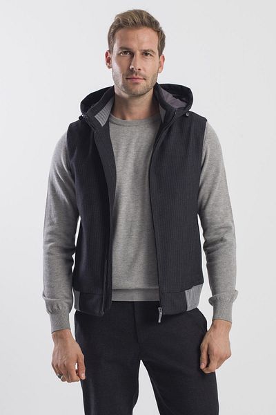Jakamen Black Comfort Fit Patterned Removable Hooded Vest