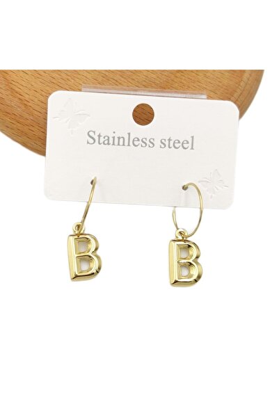 Güler Yüzlü Silver STEEL B LETTER RING EARRING