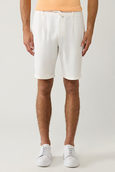 Avva Чоловічі білі шорти з еластичним поясом, з суміші льону, вільного крою B003731