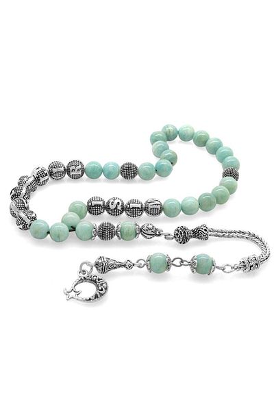 Tesbihane Non-Tarnish Metal Tasseled Globe Cut Name Written Amazonite Natural Stone Rosary