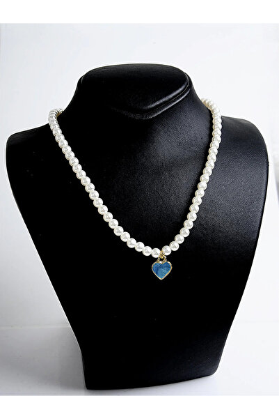 EUROMODA İncili Sedefli Kalp Tasarımlı Gold Renkli İncili Kolye