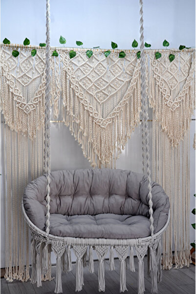 Genel Markalar Makrome Salıncak Bahçe Balkon Salıncağı ( KREM ) GRİ Minderli ...