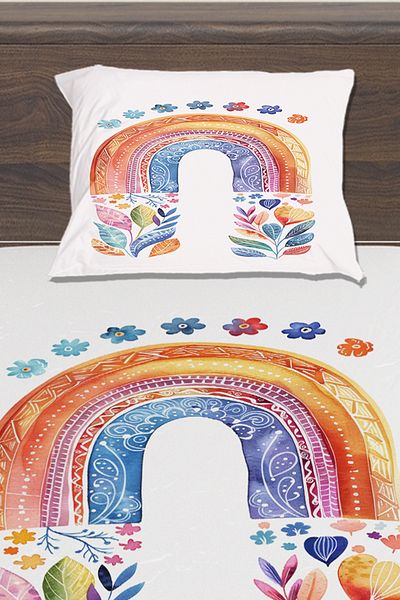 Else Dekor Boho Rainbow Ακουαρέλα με μοτίβο για κορίτσια Μονό Σετ σεντόνια με επένδυση 100x200cm