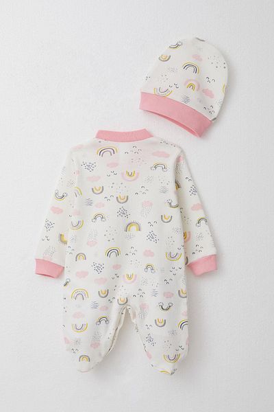 Breeze 0-6 Months Baby Girl Romper - Sky Themed, Ecru