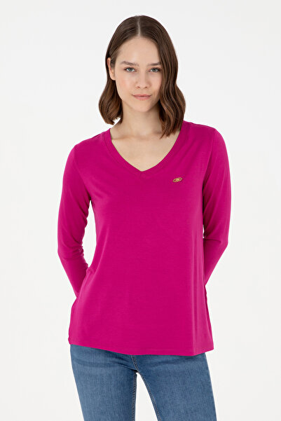 U.S. Polo Assn. Kadın Fuşya V Yaka Sweatshirt 50289542-VR023