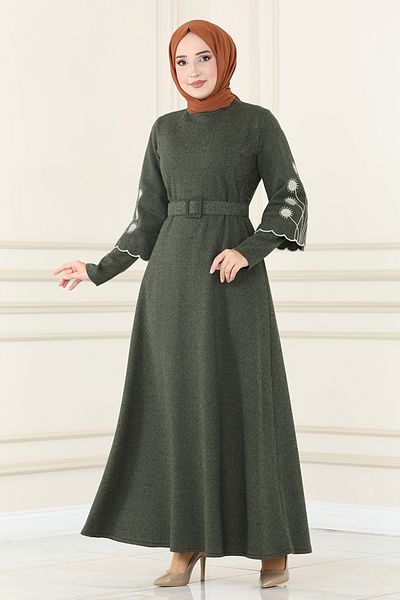 ModaMerve Khaki Belted Dress - Msl1610