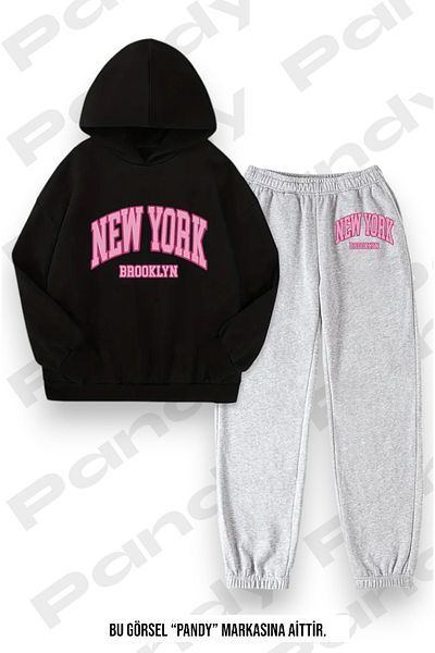 pandy Σετ φόρμας με στάμπα New York Unisex με κουκούλα καγκουρό με τσέπη