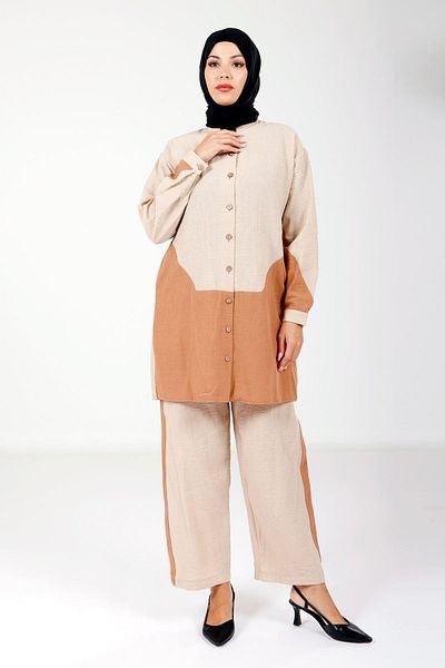 Beyza Stone Colored Buttoned Bottom-Top Set 4111