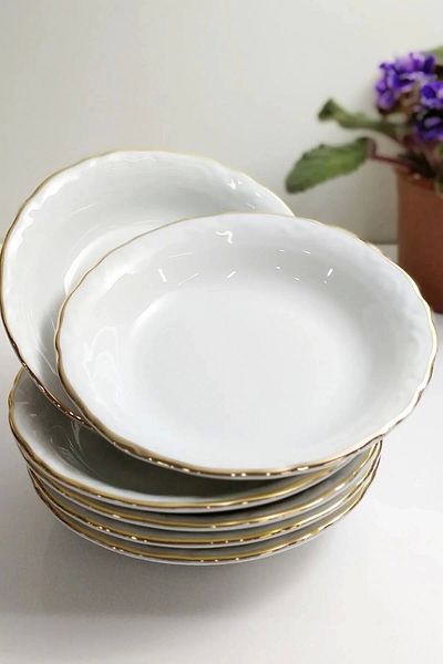 Porland Set of 6 Gold Gilded 14 cm Porcelain Pit Plate Small Size Snack Plate Breakfast Porcelain Plate