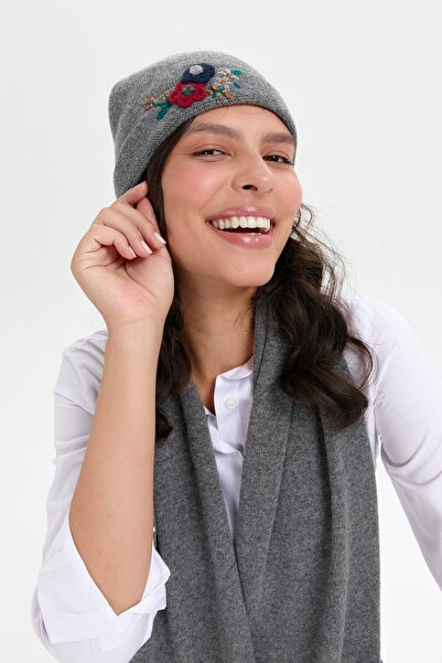 Desen Triko Smoked Colored Daisy Flower Patterned Women's Wool Beret