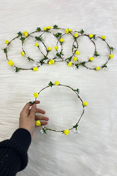 ZEYMERADE تاج وصيفة العروس بتلات الورد الأصفر، حناء الزفاف الليلية، حفلة الزفاف، حفلة العازبة، الختان