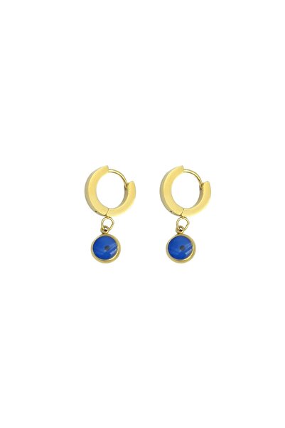 Güler Yüzlü Silver Bead Lu Steel Evil Eye Hoop Earrings