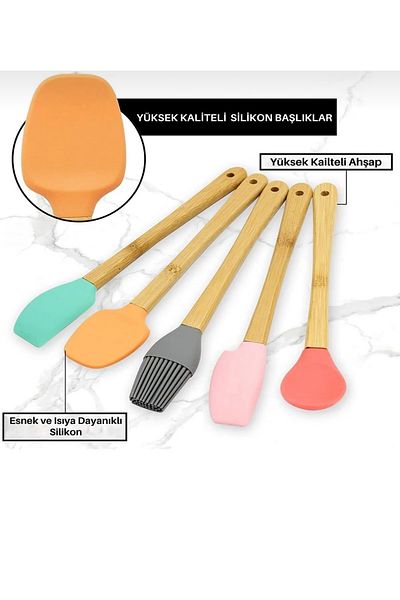 MİMOZA PARK Set of 5 Fireproof Non-Stick Kitchen Pastry Silicone Egg Brush Spoon Knife Spatula Set